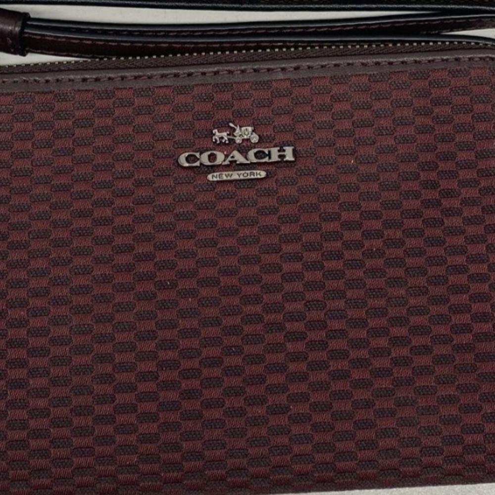 Coach Burgundy and Black Checkered Clutch/Wristlet